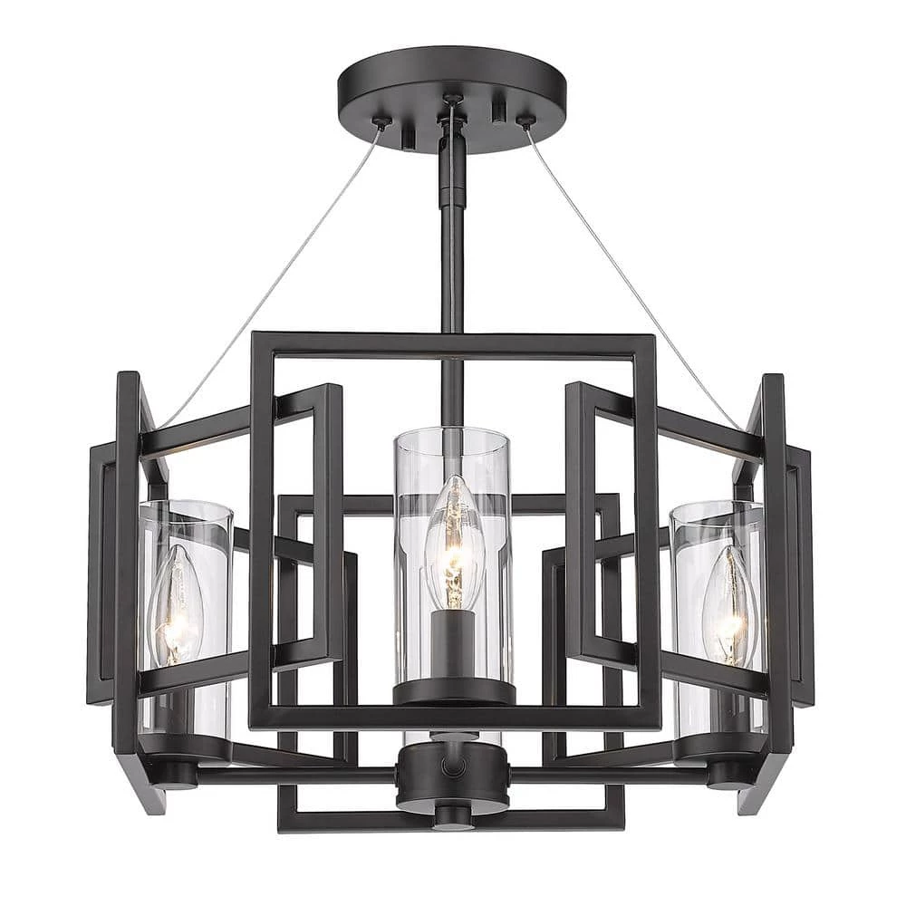 Marco 4 Light Matte Black Clear Glass Cage Pendant Light by Golden Lighting 7 Marco 4 Light Matte Black Clear Glass Cage Pendant Light by Golden Lighting - Image 5