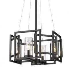 Marco 4 Light Matte Black Clear Glass Cage Pendant Light by Golden Lighting 11 Marco 4 Light Matte Black Clear Glass Cage Pendant Light by Golden Lighting -Golden Lighting Shop matte black clear glass golden lighting chandeliers 6068 4p blk 4f 1000