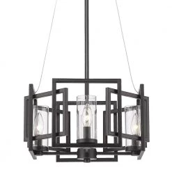 Marco 4 Light Matte Black Clear Glass Cage Pendant Light by Golden Lighting