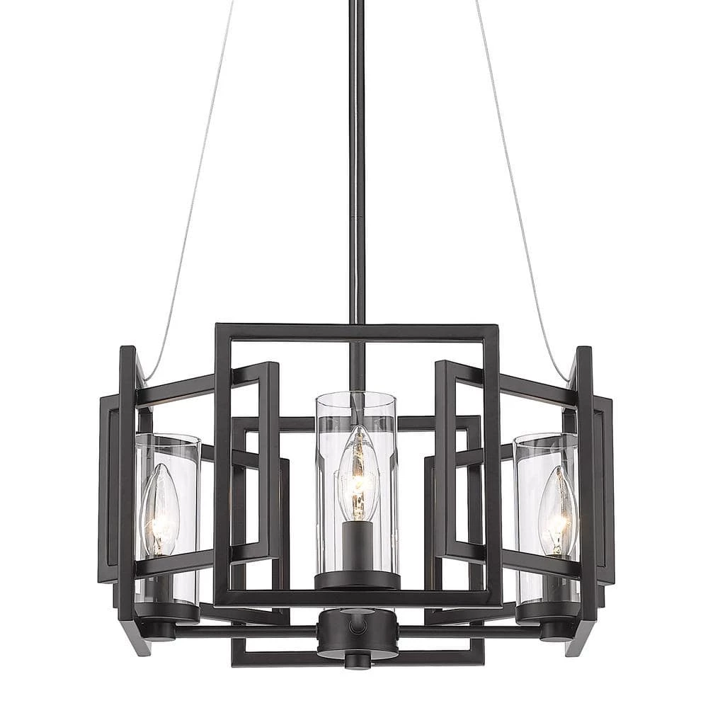 Marco 4 Light Matte Black Clear Glass Cage Pendant Light by Golden Lighting 3 Marco 4 Light Matte Black Clear Glass Cage Pendant Light by Golden Lighting