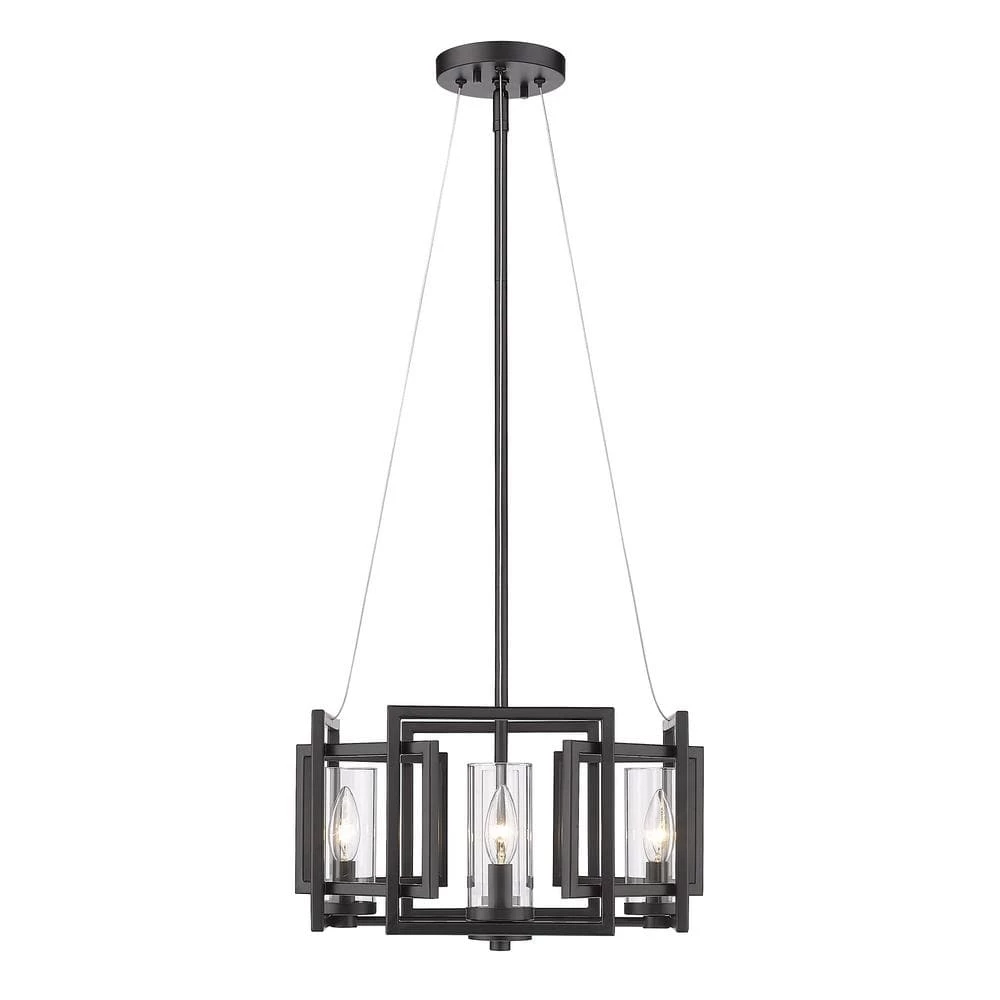 Marco 4 Light Matte Black Clear Glass Cage Pendant Light by Golden Lighting 4 Marco 4 Light Matte Black Clear Glass Cage Pendant Light by Golden Lighting - Image 2
