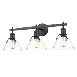Orwell 4.88 in. 3-Light Matte Black Vanity Light by Golden Lighting -Golden Lighting Shop matte black clear glass shades golden lighting vanity lighting 3306 ba3 blk clr 4f 1000