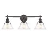 Orwell 4.88 in. 3-Light Matte Black Vanity Light by Golden Lighting 1 Orwell 4.88 in. 3-Light Matte Black Vanity Light by Golden Lighting -Golden Lighting Shop matte black clear glass shades golden lighting vanity lighting 3306 ba3 blk clr 64 1000