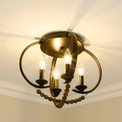 Flori 4-Light Matte Black Espresso Wood Beads Flush Mount Light by Golden Lighting -Golden Lighting Shop matte black espresso wood beads golden lighting flush mount lights 8320 fm blk ewb 1f 1000