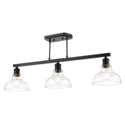 Carver 3-Light Matte Black Linear Pendant with Glass Shade by Golden Lighting -Golden Lighting Shop matte black golden lighting chandeliers 0305 lp blk clr 1f 1000