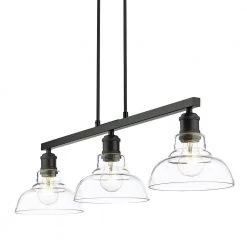 Carver 3-Light Matte Black Linear Pendant with Glass Shade by Golden Lighting -Golden Lighting Shop matte black golden lighting chandeliers 0305 lp blk clr 4f 1000