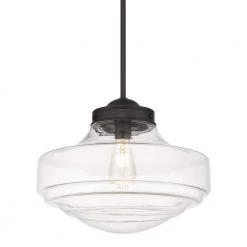 Ingalls 1-Light Matte Black Large Pendant with Glass Shade by Golden Lighting