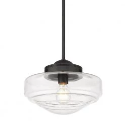 Ingalls 1-Light Matte Black Medium Pendant with Glass Shade by Golden Lighting