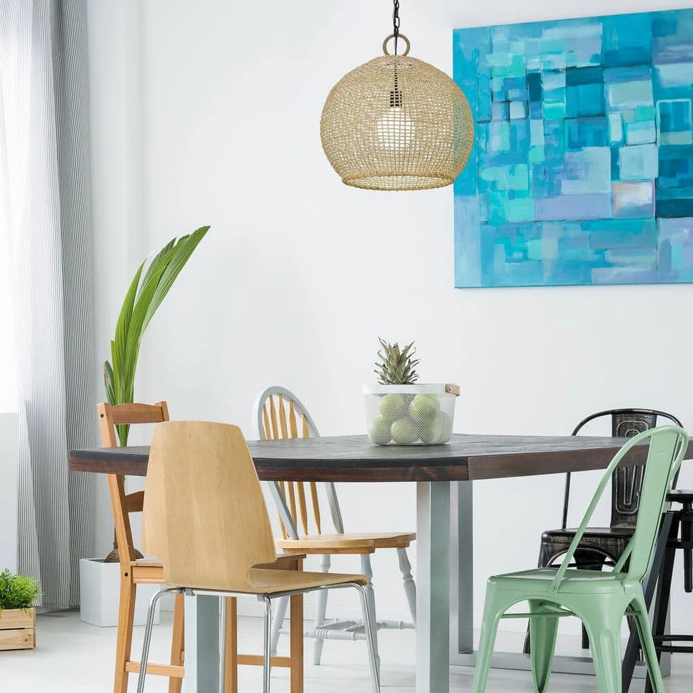 Reed 1-Light Matte Black Globe Pendant with Bamboo Shade by Golden Lighting 7 Reed 1-Light Matte Black Globe Pendant with Bamboo Shade by Golden Lighting - Image 5