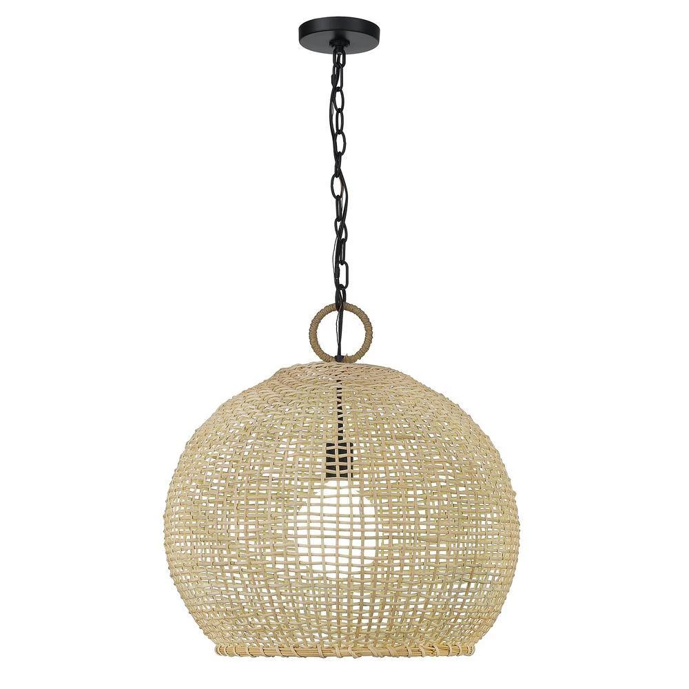 Reed 1-Light Matte Black Globe Pendant with Bamboo Shade by Golden Lighting 4 Reed 1-Light Matte Black Globe Pendant with Bamboo Shade by Golden Lighting - Image 2