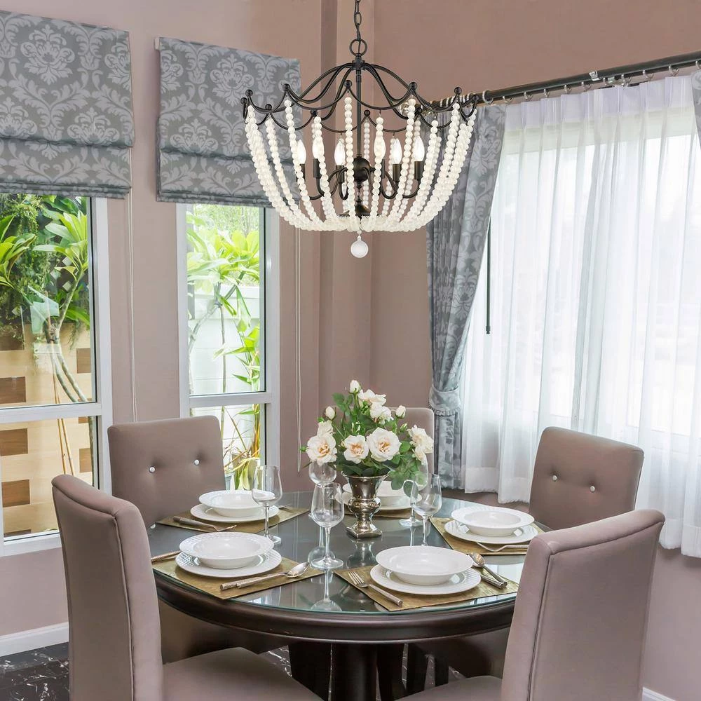 Tiara 6-Light Matte Black Pendant with Beaded Shade by Golden Lighting 4 Tiara 6-Light Matte Black Pendant with Beaded Shade by Golden Lighting - Image 2