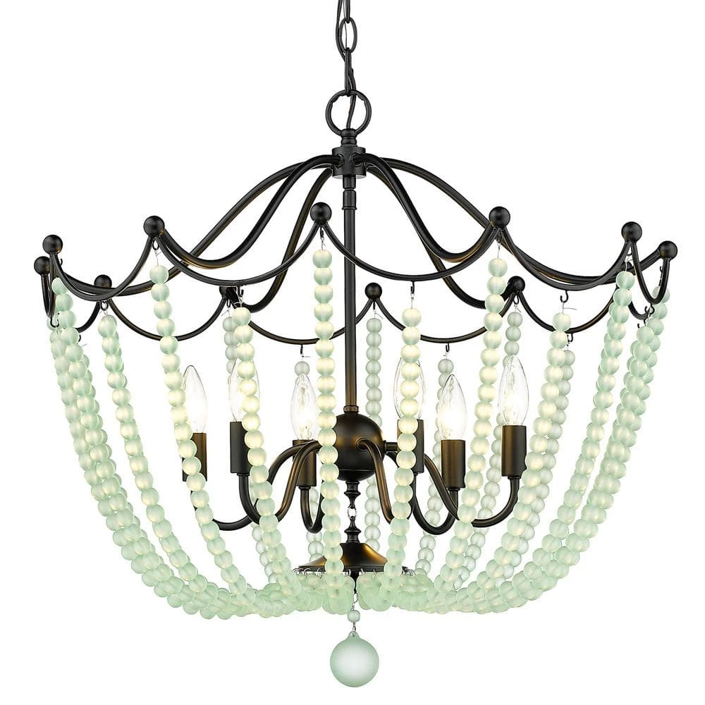 Tiara 6-Light Matte Black Pendant with Beaded Shade by Golden Lighting 6 Tiara 6-Light Matte Black Pendant with Beaded Shade by Golden Lighting - Image 4