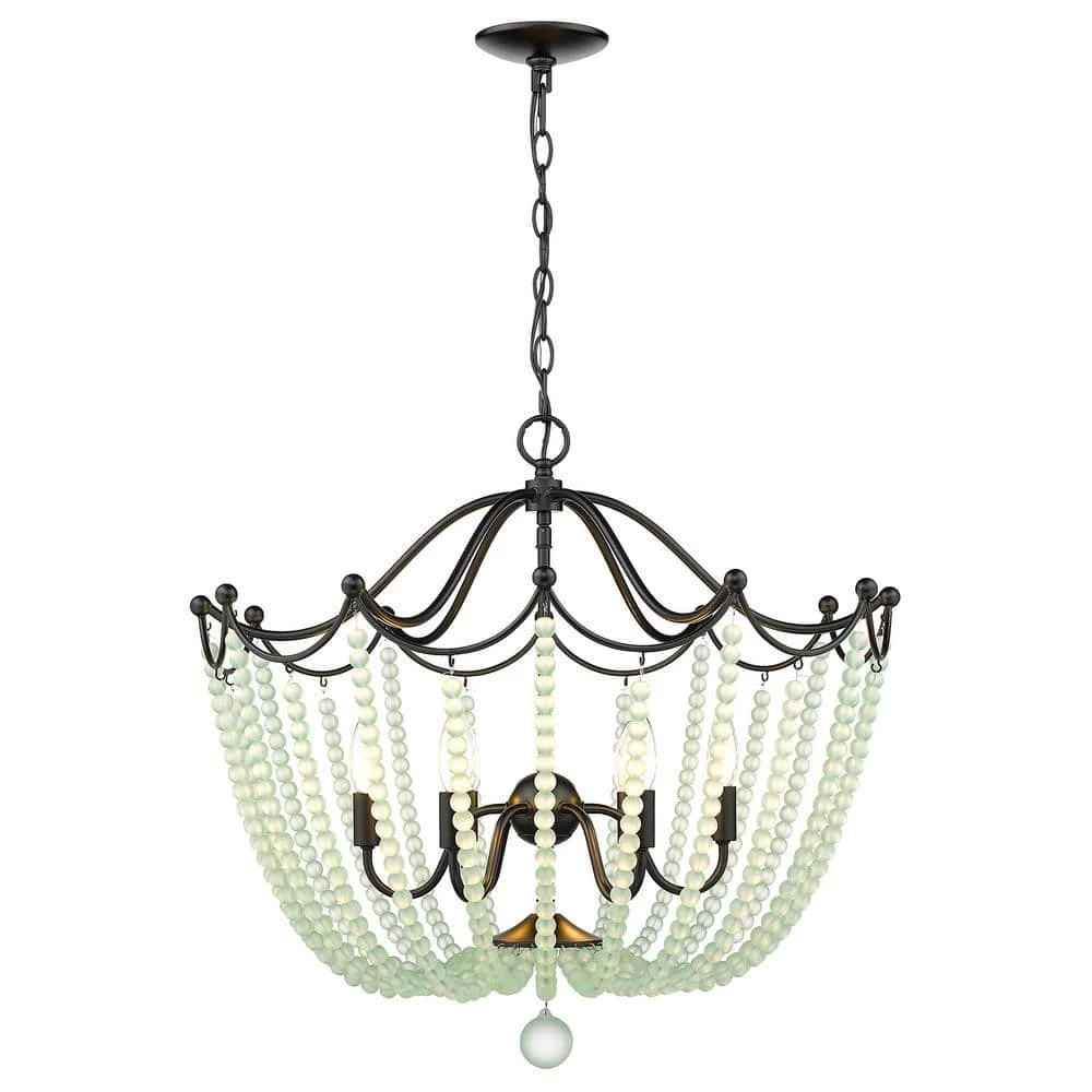 Tiara 6-Light Matte Black Pendant with Beaded Shade by Golden Lighting 5 Tiara 6-Light Matte Black Pendant with Beaded Shade by Golden Lighting - Image 3