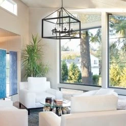 Smyth 6-Light Matte Black Chandelier with Glass Shade by Golden Lighting -Golden Lighting Shop matte black golden lighting chandeliers 2073 6 blk clr fa 1000