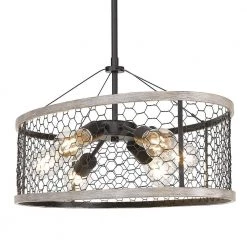 Bailey 6-Light Matte Black Linear Pendant with Metal Chicken Wire Shade by Golden Lighting -Golden Lighting Shop matte black golden lighting chandeliers 3171 lp blk cw 1f 1000