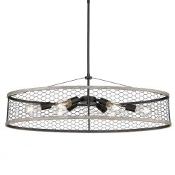 Bailey 6-Light Matte Black Linear Pendant with Metal Chicken Wire Shade by Golden Lighting -Golden Lighting Shop matte black golden lighting chandeliers 3171 lp blk cw 4f 1000