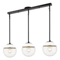 Dixon 3-Light Linear Pendant in Black with Clear Glass and White Cap by Golden Lighting