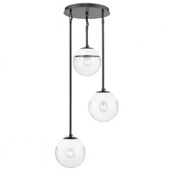 Dixon 3-Light Pendant in Black with Clear Glass and White Cap by Golden Lighting