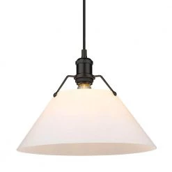 Orwell 1-Light Matte Black Standard Pendant Light with Opal Glass Shade by Golden Lighting