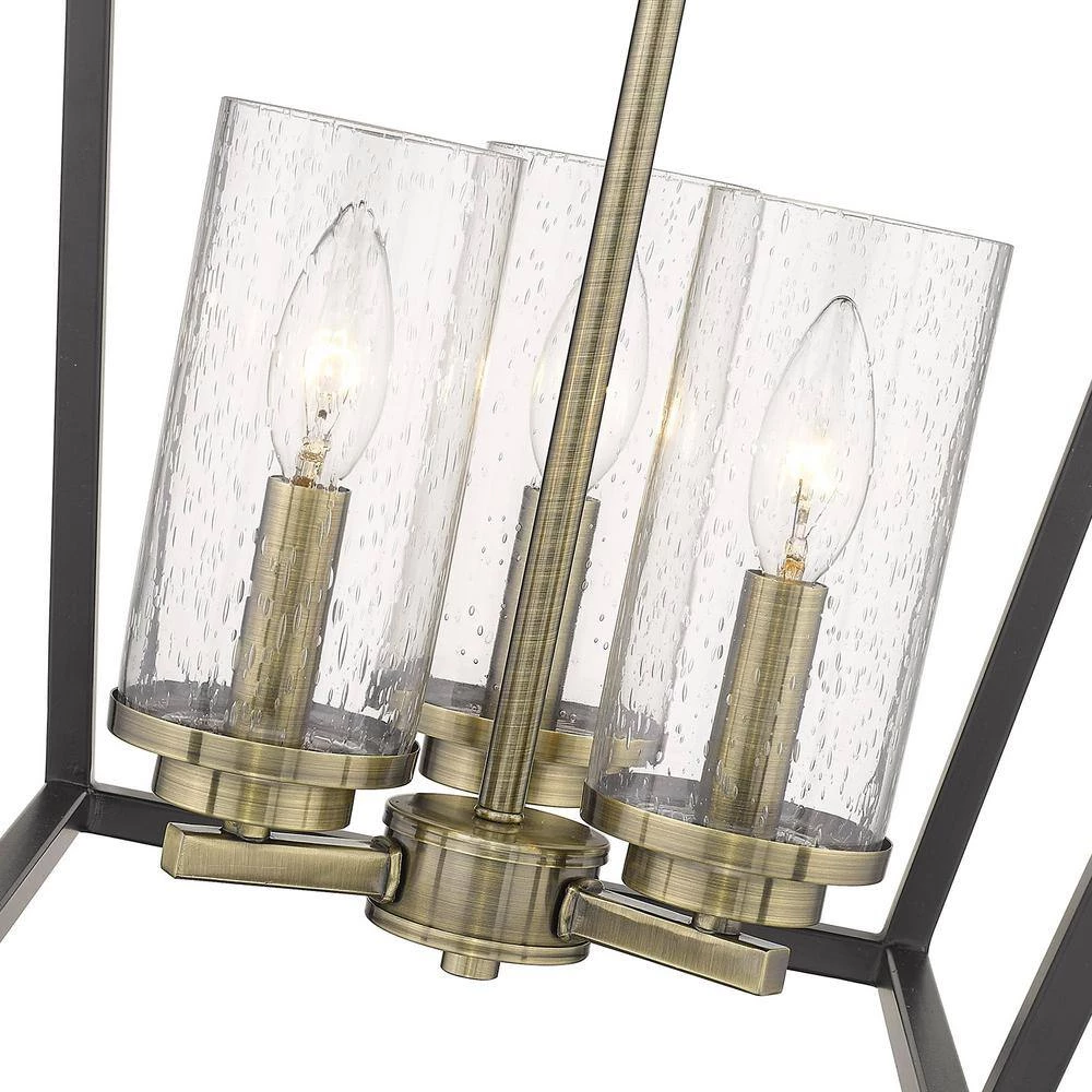 Mercer 3-Light Pendant in Matte Black with Aged Brass Accents and Seeded Glass by Golden Lighting 6 Mercer 3-Light Pendant in Matte Black with Aged Brass Accents and Seeded Glass by Golden Lighting - Image 4