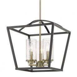 Mercer 3-Light Pendant in Matte Black with Aged Brass Accents and Seeded Glass by Golden Lighting 9 Mercer 3-Light Pendant in Matte Black with Aged Brass Accents and Seeded Glass by Golden Lighting -Golden Lighting Shop matte black golden lighting chandeliers 4309 3p blk ab sd 4f 1000
