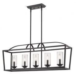 Mercer 5-Light Linear Pendant in Matte Black with Matte Black Accents and Seeded Glass by Golden Lighting 8 Mercer 5-Light Linear Pendant in Matte Black with Matte Black Accents and Seeded Glass by Golden Lighting -Golden Lighting Shop matte black golden lighting chandeliers 4309 lp blk blk sd 4f 1000