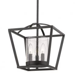Mercer 3-Light Matte Black Mini Chandelier with Matte Black Accents and Seeded Glass by Golden Lighting