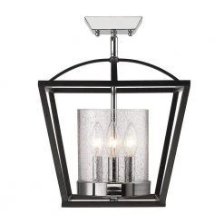 Mercer 3-Light Mini Chandelier in Matte Black with Chrome Accents and Seeded Glass by Golden Lighting -Golden Lighting Shop matte black golden lighting chandeliers 4309 m3 blk sd 1f 1000