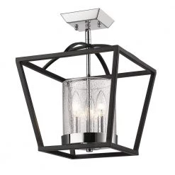 Mercer 3-Light Mini Chandelier in Matte Black with Chrome Accents and Seeded Glass by Golden Lighting -Golden Lighting Shop matte black golden lighting chandeliers 4309 m3 blk sd 4f 1000
