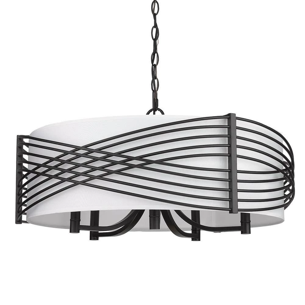 Zara 5-Light Matte Black Drum Chandelier with White Fabric Shade by Golden Lighting 6 Zara 5-Light Matte Black Drum Chandelier with White Fabric Shade by Golden Lighting - Image 4