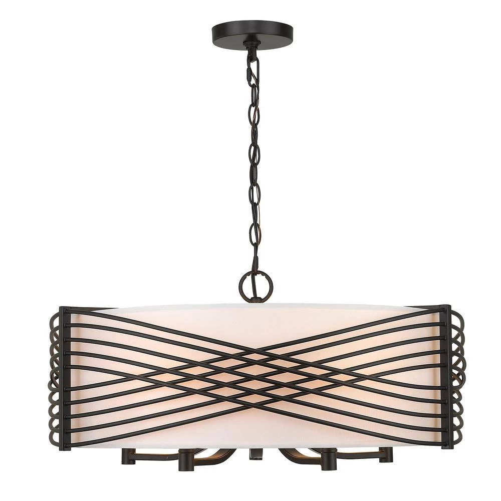 Zara 5-Light Matte Black Drum Chandelier with White Fabric Shade by Golden Lighting 5 Zara 5-Light Matte Black Drum Chandelier with White Fabric Shade by Golden Lighting - Image 3