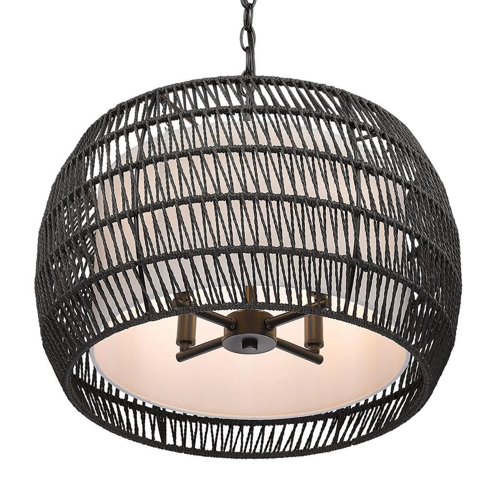 Everly 4-Light Matte Black Basket Pendant Light with Black Rattan Shade by Golden Lighting 6 Everly 4-Light Matte Black Basket Pendant Light with Black Rattan Shade by Golden Lighting - Image 4