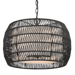 Everly 4-Light Matte Black Basket Pendant Light with Black Rattan Shade by Golden Lighting