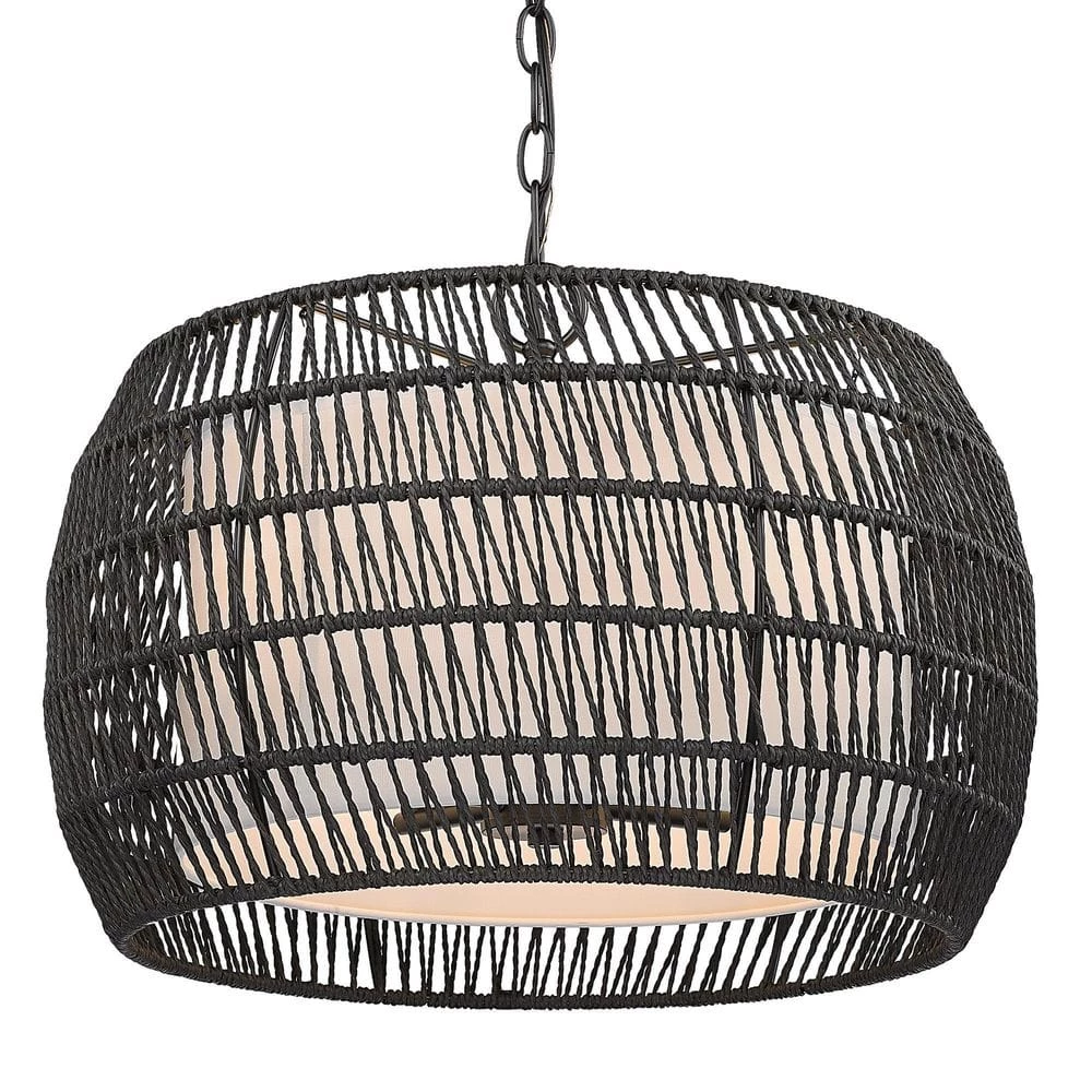 Everly 4-Light Matte Black Basket Pendant Light with Black Rattan Shade by Golden Lighting 3 Everly 4-Light Matte Black Basket Pendant Light with Black Rattan Shade by Golden Lighting