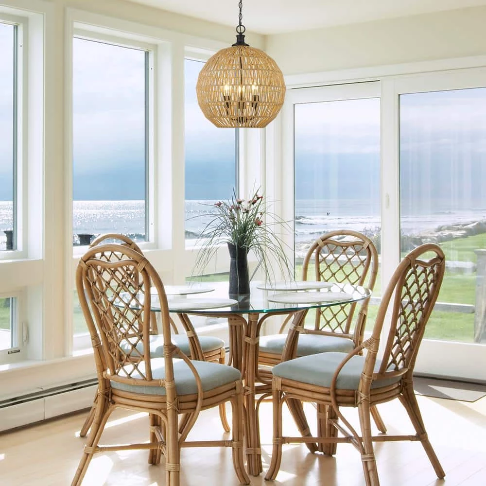 Florence 3-Light Matte Black Globe Pendant with Natural Raphia Rope Shade by Golden Lighting 7 Florence 3-Light Matte Black Globe Pendant with Natural Raphia Rope Shade by Golden Lighting - Image 5