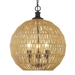 Florence 3-Light Matte Black Globe Pendant with Natural Raphia Rope Shade by Golden Lighting 9 Florence 3-Light Matte Black Globe Pendant with Natural Raphia Rope Shade by Golden Lighting -Golden Lighting Shop matte black golden lighting chandeliers 6933 3p blk nr 4f 1000