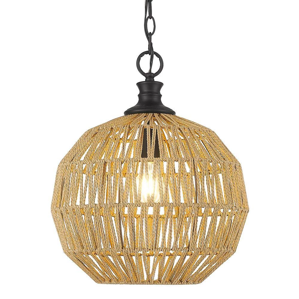 Florence 1-Light Matte Black Globe Pendant with Natural Raphia Rope Shade by Golden Lighting 5 Florence 1-Light Matte Black Globe Pendant with Natural Raphia Rope Shade by Golden Lighting - Image 3