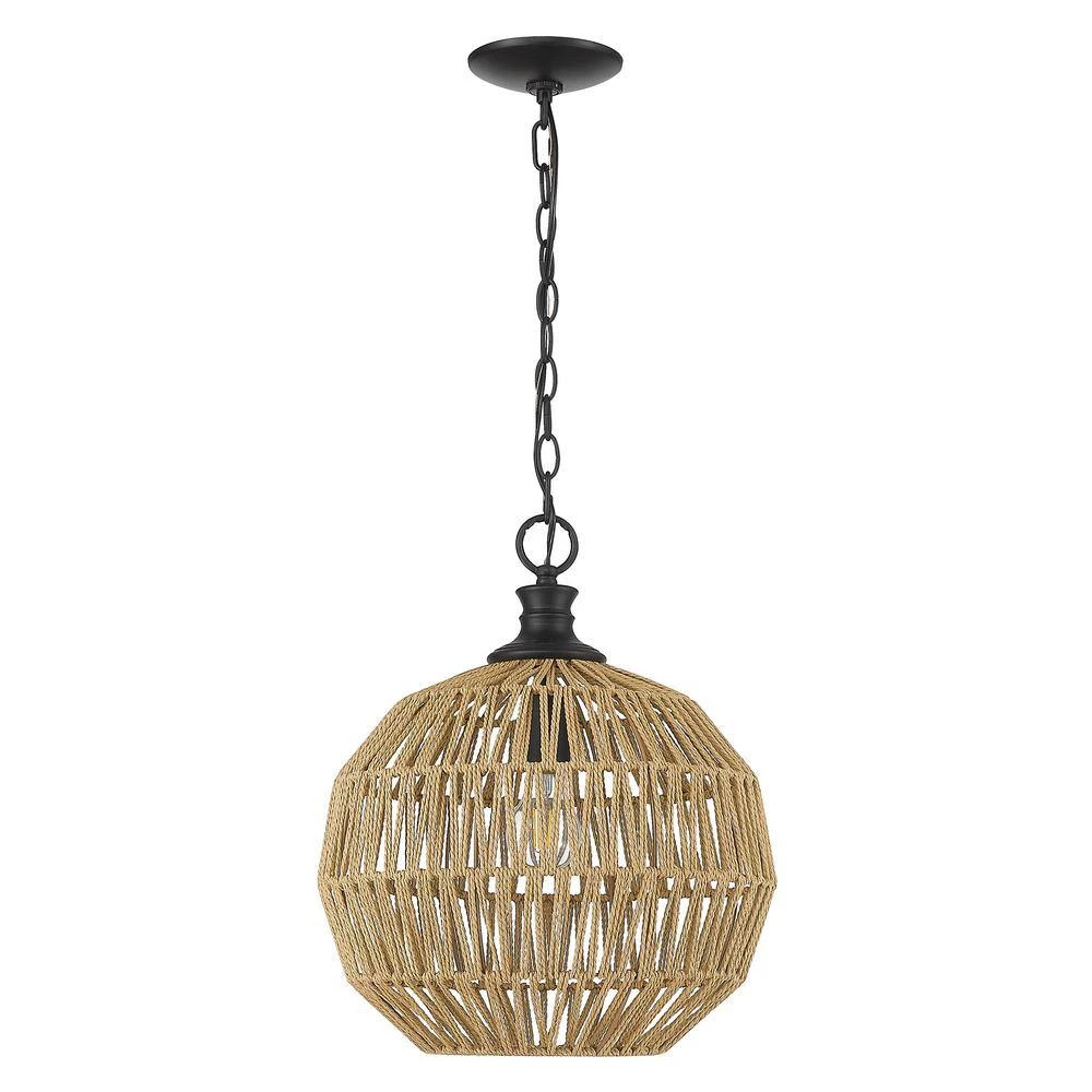 Florence 1-Light Matte Black Globe Pendant with Natural Raphia Rope Shade by Golden Lighting 4 Florence 1-Light Matte Black Globe Pendant with Natural Raphia Rope Shade by Golden Lighting - Image 2