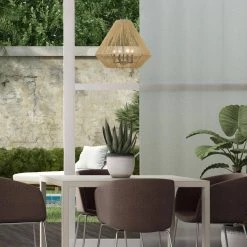 Valentina 4-Light Matte Black Lantern Pendant with Natural Raphia Rope Shade by Golden Lighting -Golden Lighting Shop matte black golden lighting chandeliers 6937 4p blk nr 44 1000