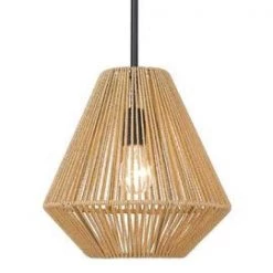Valentina 1-Light Matte Black Lantern Pendant with Natural Raphia Rope Shade by Golden Lighting -Golden Lighting Shop matte black golden lighting chandeliers 6937 m blk nr 4f 1000