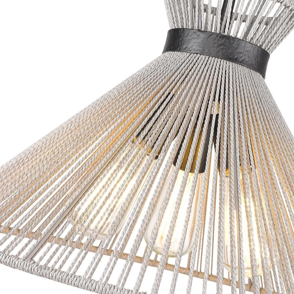 Avon 3-Light Matte Black Pendant with Bleached Raphia Shade by Golden Lighting 6 Avon 3-Light Matte Black Pendant with Bleached Raphia Shade by Golden Lighting - Image 4