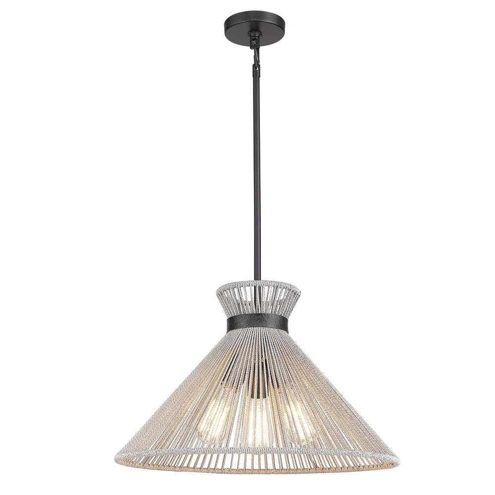 Avon 3-Light Matte Black Pendant with Bleached Raphia Shade by Golden Lighting 5 Avon 3-Light Matte Black Pendant with Bleached Raphia Shade by Golden Lighting - Image 3