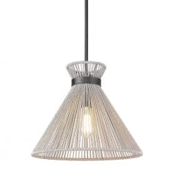 Avon 1-Light Matte Black Medium Pendant with Bleached Raphia Shade by Golden Lighting