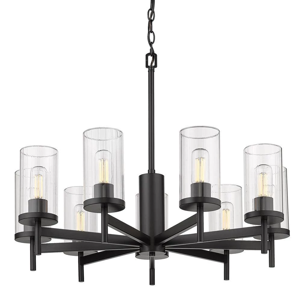 Winslett 9-Light Matte Black Wagon Wheel Chandelier by Golden Lighting 5 Winslett 9-Light Matte Black Wagon Wheel Chandelier by Golden Lighting - Image 3