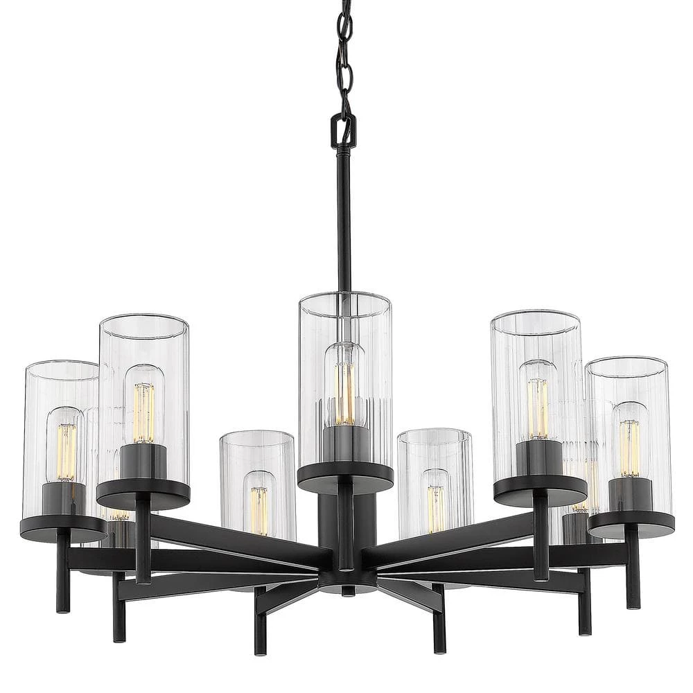 Winslett 9-Light Matte Black Wagon Wheel Chandelier by Golden Lighting 3 Winslett 9-Light Matte Black Wagon Wheel Chandelier by Golden Lighting