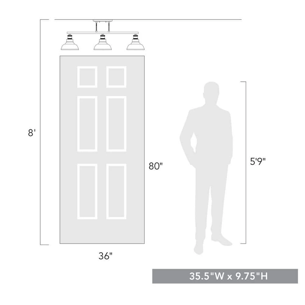 Carver 35.5 in. 3-Light Matte Black Semi-Flush Mount by Golden Lighting 7 Carver 35.5 in. 3-Light Matte Black Semi-Flush Mount by Golden Lighting - Image 5