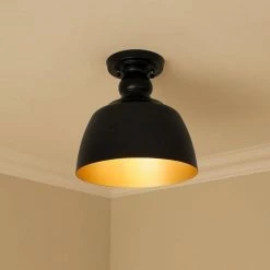 Holmes 9 in. 1-Light Matte Black Flush Mount with Matte Black Shade by Golden Lighting -Golden Lighting Shop matte black golden lighting flush mount lights 0316 fm blk 44 1000