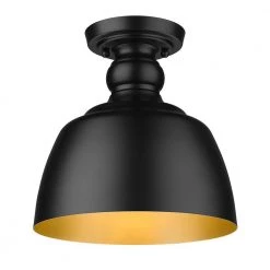 Holmes 9 in. 1-Light Matte Black Flush Mount with Matte Black Shade by Golden Lighting -Golden Lighting Shop matte black golden lighting flush mount lights 0316 fm blk 4f 1000
