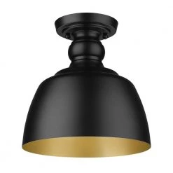 Holmes 9 in. 1-Light Matte Black Flush Mount with Matte Black Shade by Golden Lighting