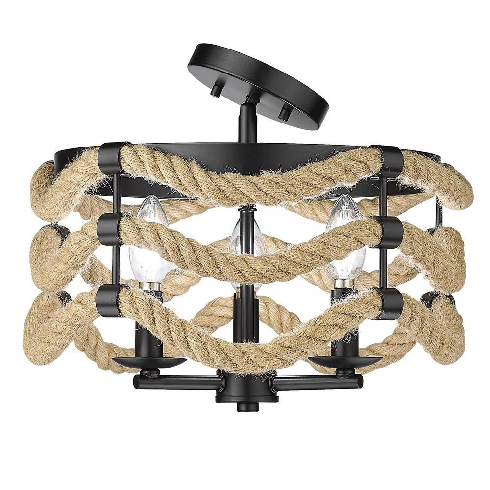 Marissa 14.5 in. 3-Light Matte Black Semi-Flush Mount by Golden Lighting 6 Marissa 14.5 in. 3-Light Matte Black Semi-Flush Mount by Golden Lighting - Image 4